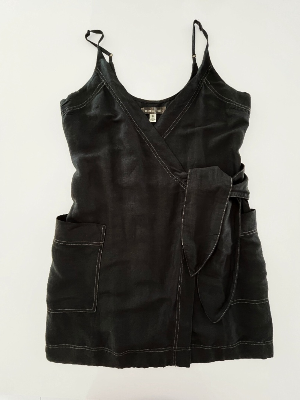 NWOT Urban Outfitters Black Contrast Stitch Wrap Mini Dress. Size M.